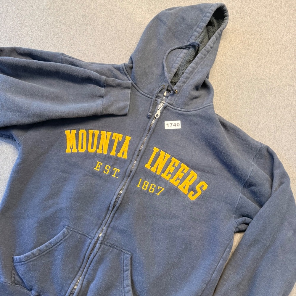 West Virginia Mountaineers Zip Up Hoodie Navy Blue Yellow Est 1867 Men L
